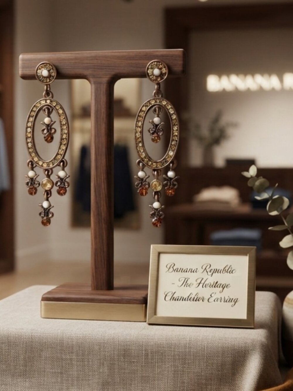 Banana Republic Bronze-Tone Rhinestone & Pearl-Accented Chandelier Earring